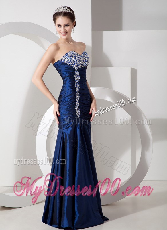 Modern Navy Blue Mermaid Pageant Dress with Ruching and Beading