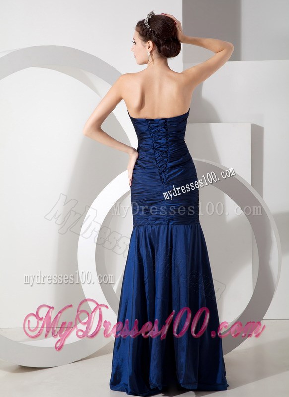 Modern Navy Blue Mermaid Pageant Dress with Ruching and Beading