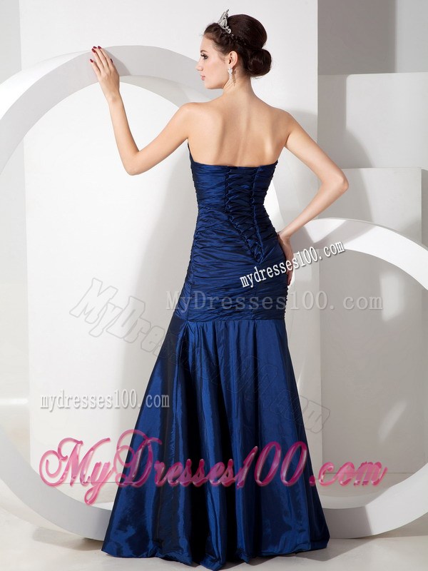 Modern Navy Blue Mermaid Pageant Dress with Ruching and Beading