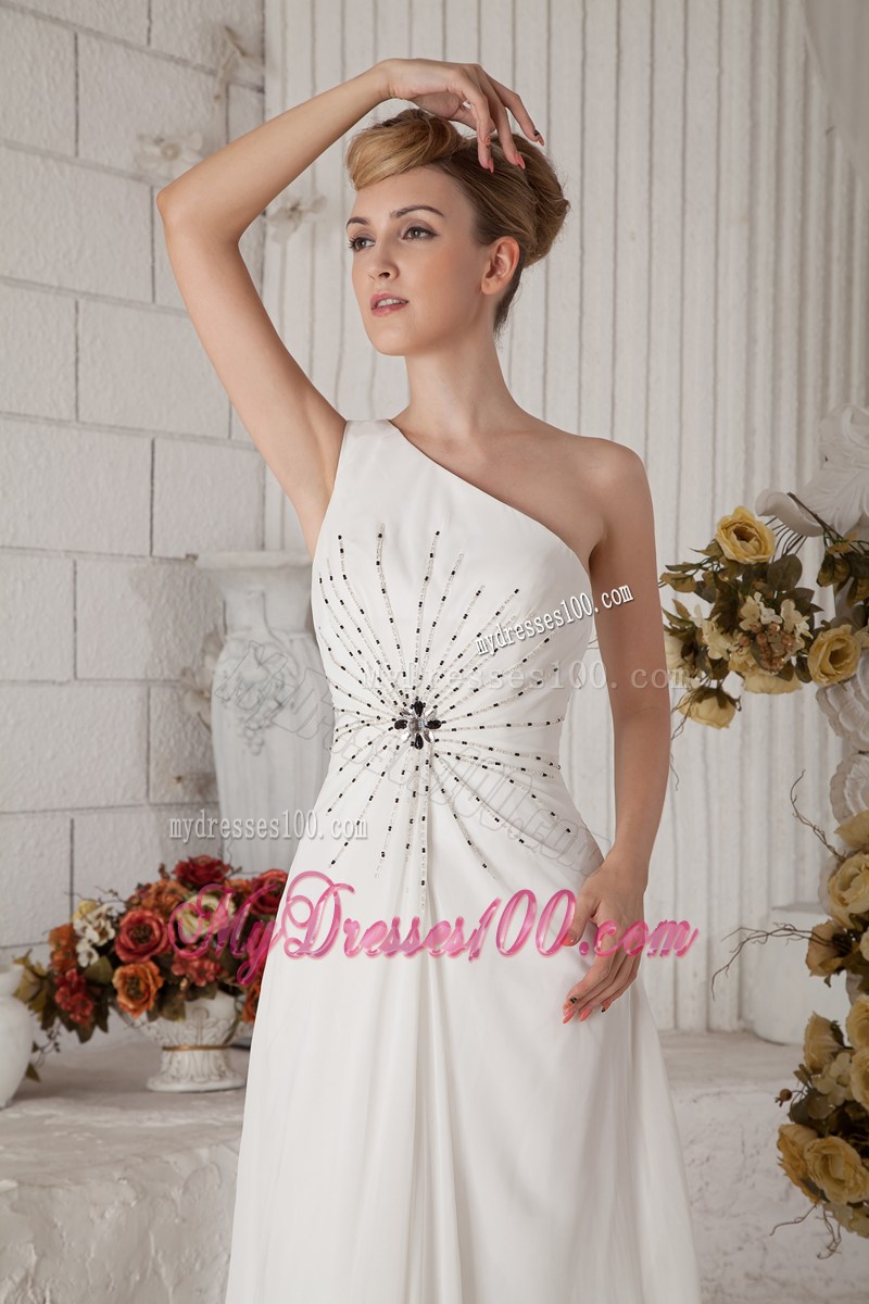 White Empire One Shoulder Brush Train Pageant Dresses with Beading