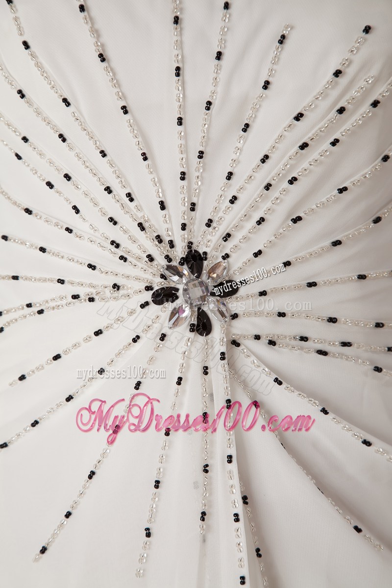 White Empire One Shoulder Brush Train Pageant Dresses with Beading