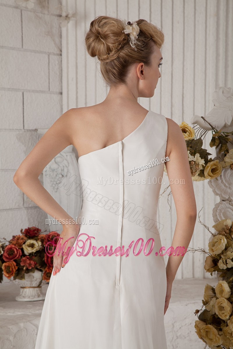 White Empire One Shoulder Brush Train Pageant Dresses with Beading
