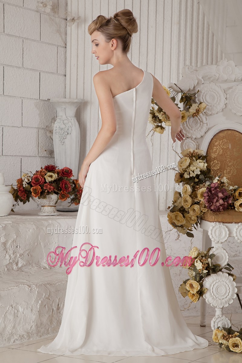 White Empire One Shoulder Brush Train Pageant Dresses with Beading