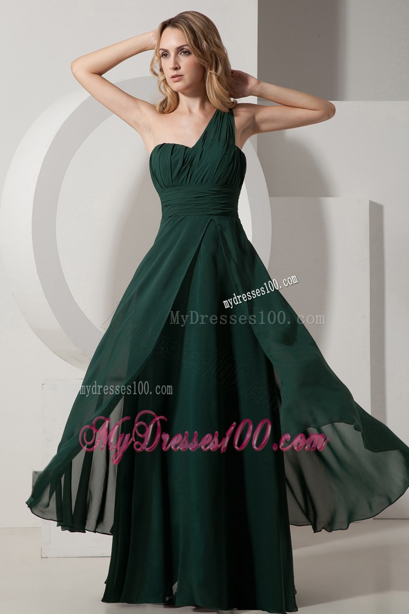 Dark Green One Shoulder Pageant Dresses with Ruches