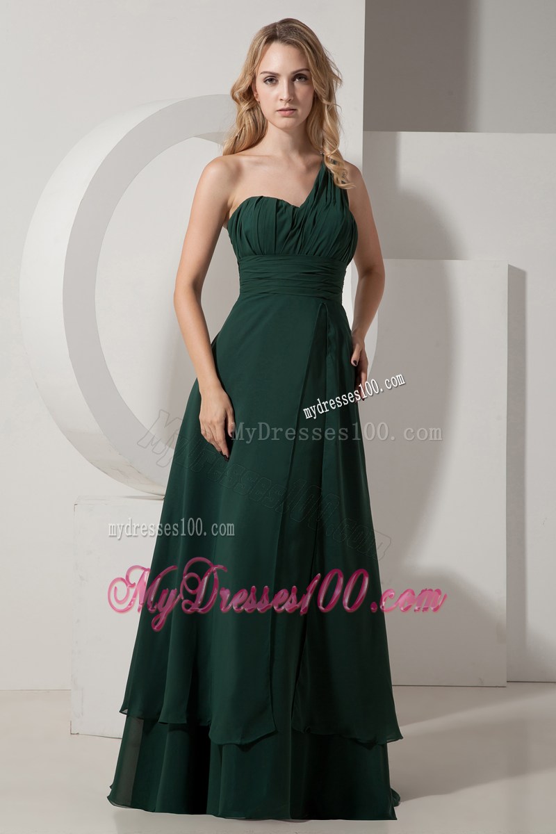 Dark Green One Shoulder Pageant Dresses with Ruches