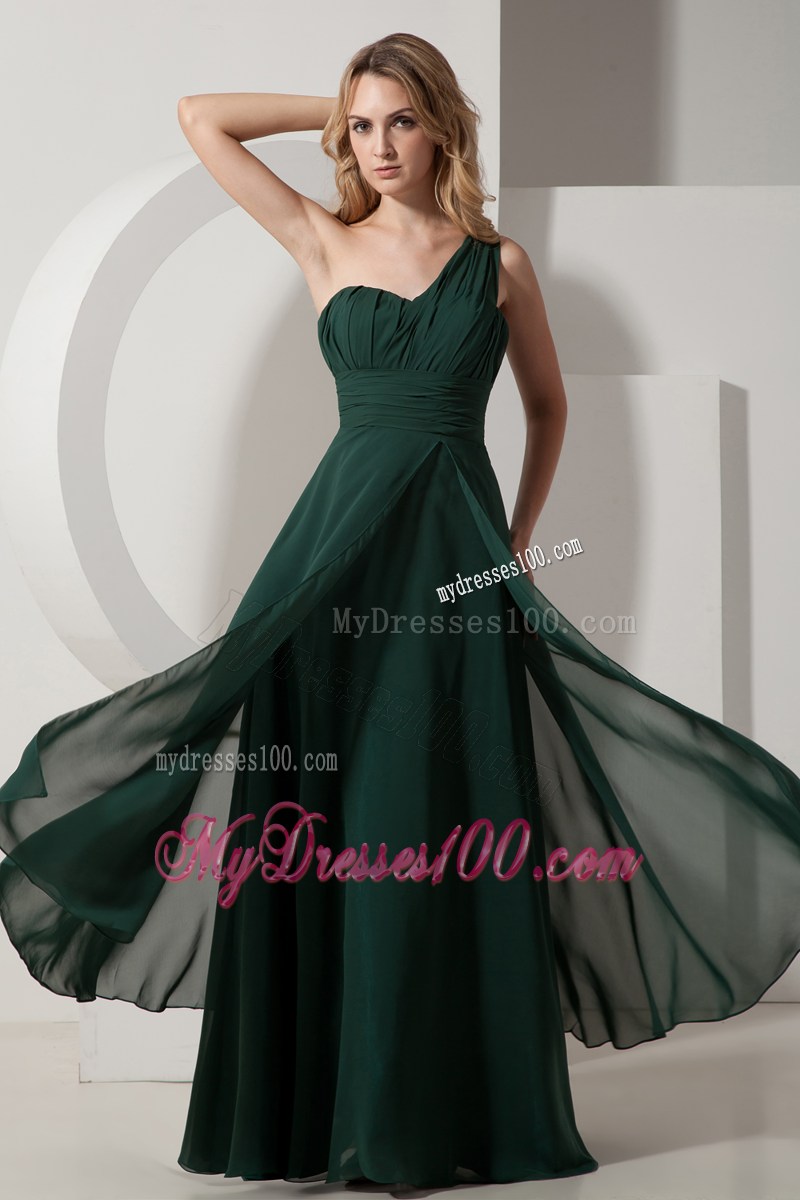 Dark Green One Shoulder Pageant Dresses with Ruches