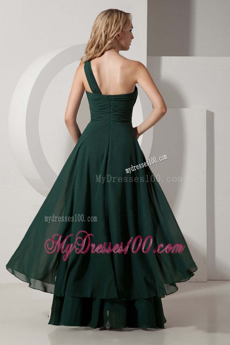Dark Green One Shoulder Pageant Dresses with Ruches