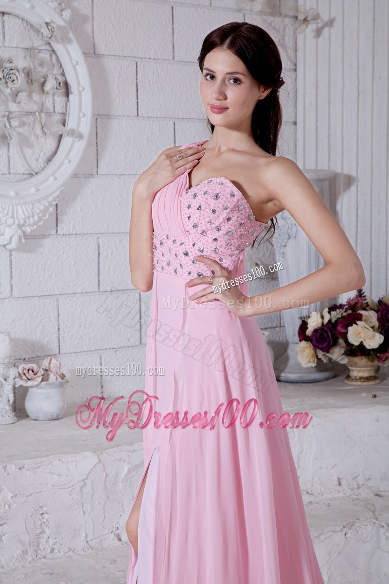 2013 Rose Pink Empire One Shoulder Beading Pageant Dresses Watteau Train