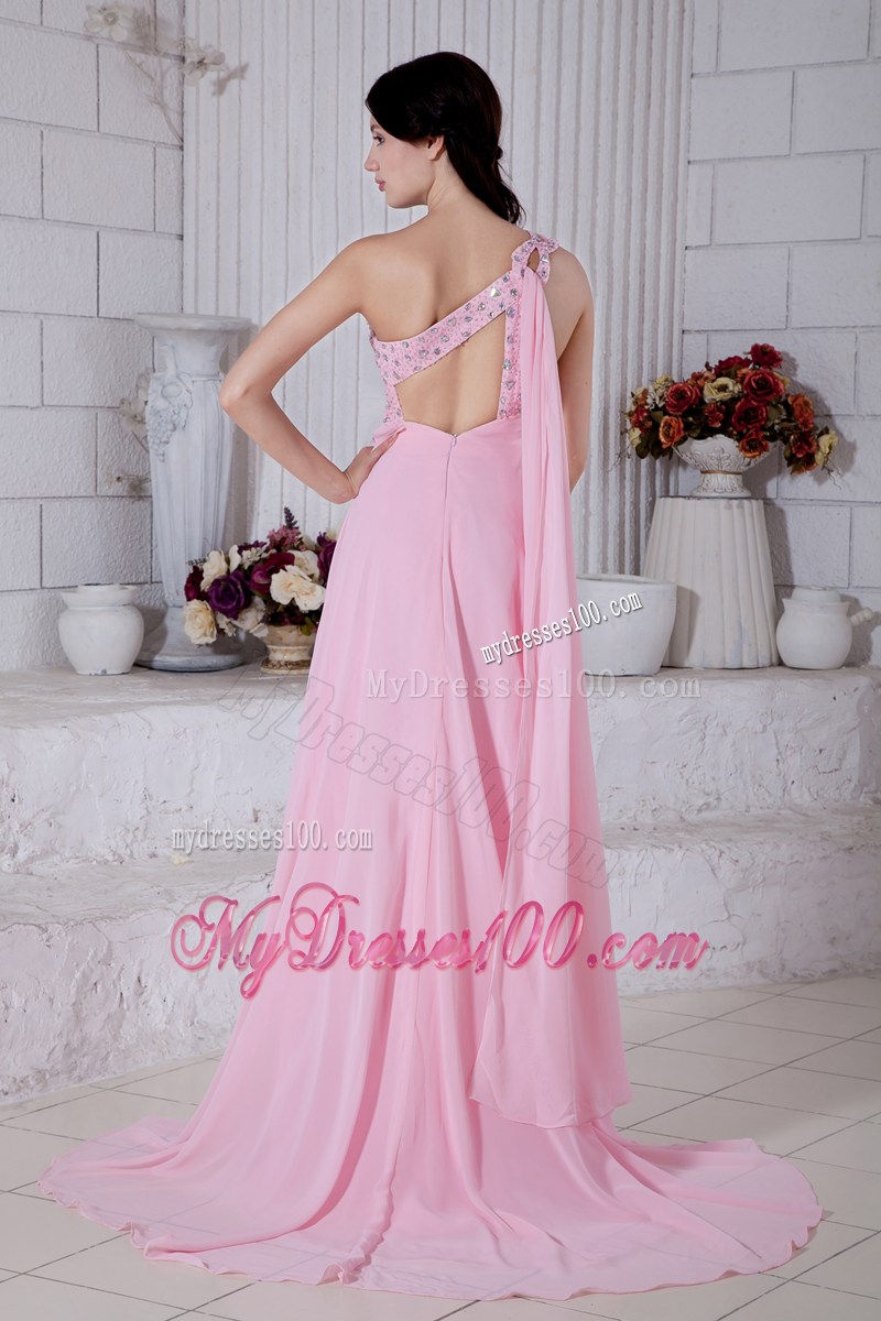 2013 Rose Pink Empire One Shoulder Beading Pageant Dresses Watteau Train