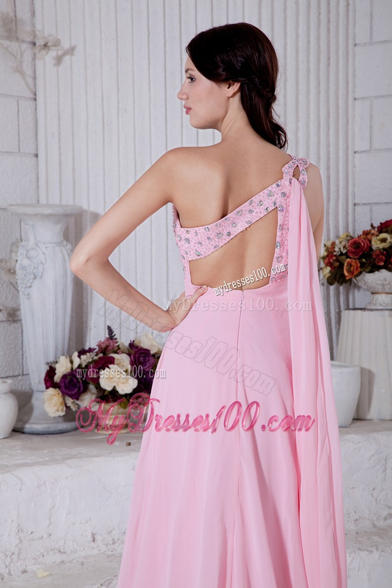 2013 Rose Pink Empire One Shoulder Beading Pageant Dresses Watteau Train