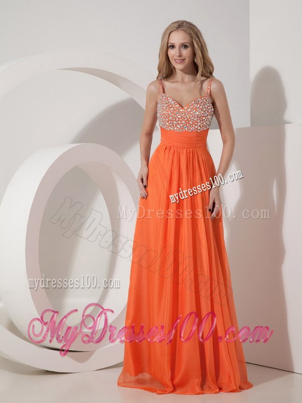 Customize Orange Empire Straps Pageant Dresses with Beading Floor-length