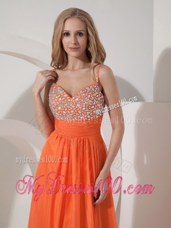 Customize Orange Empire Straps Pageant Dresses with Beading Floor-length