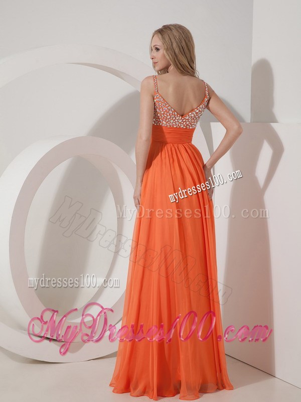 Customize Orange Empire Straps Pageant Dresses with Beading Floor-length