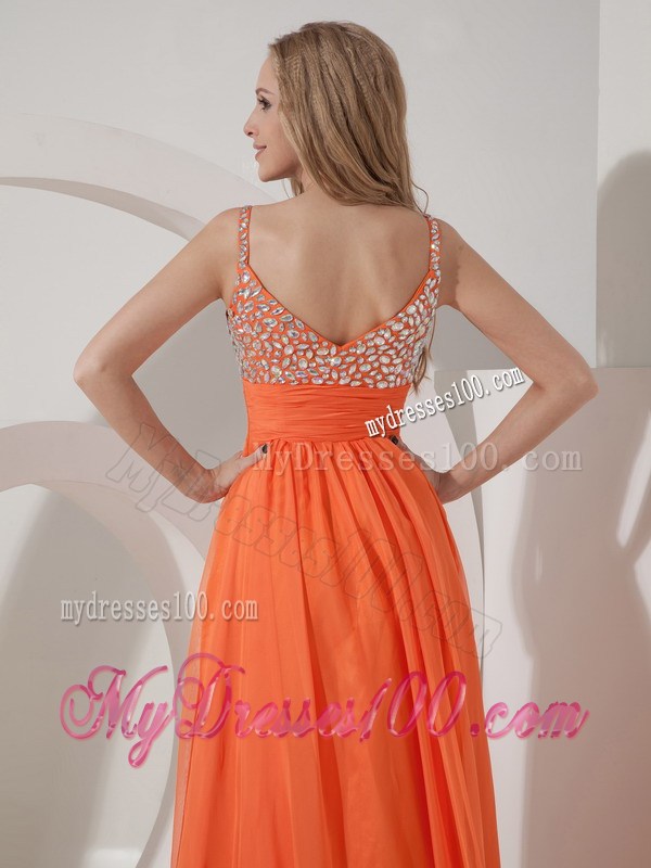 Customize Orange Empire Straps Pageant Dresses with Beading Floor-length