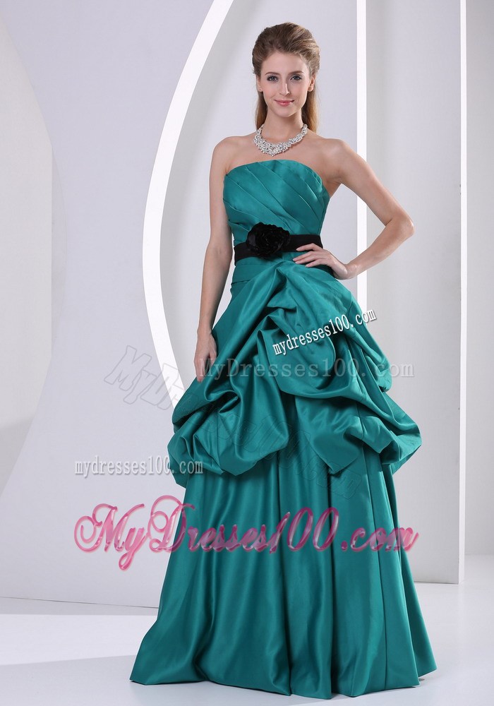 Turquoise Flowers Belt and Ruches Pageant Dresses With Pick-ups