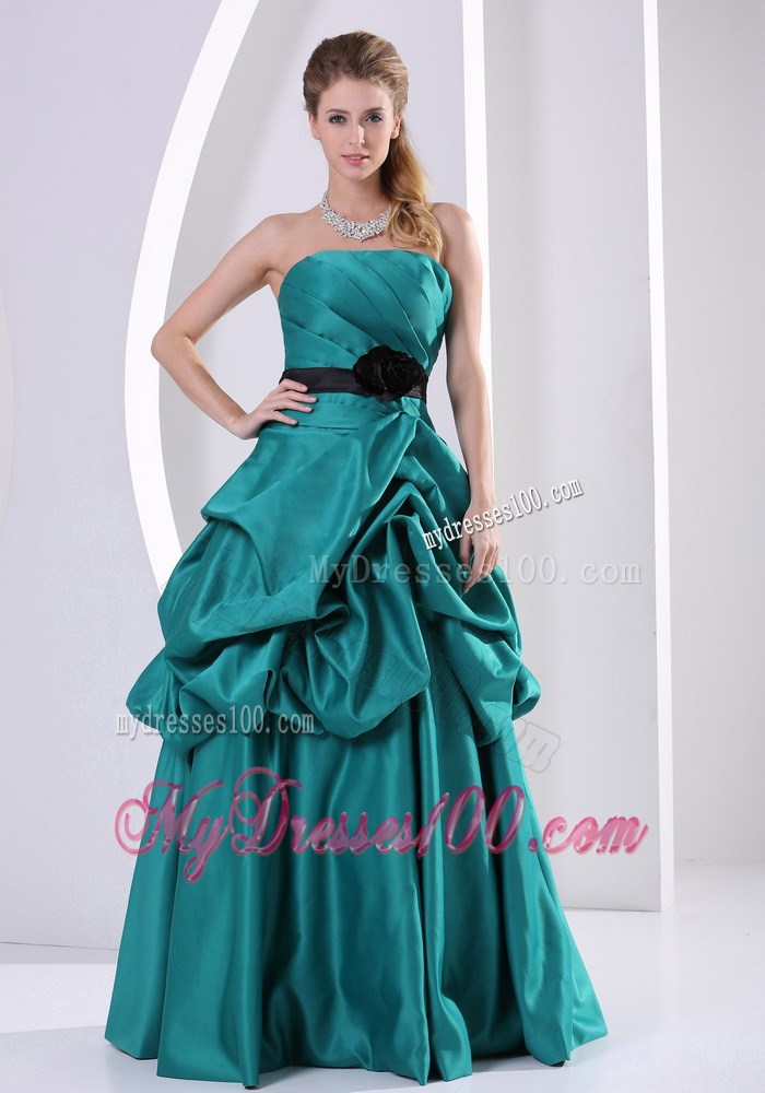 Turquoise Flowers Belt and Ruches Pageant Dresses With Pick-ups