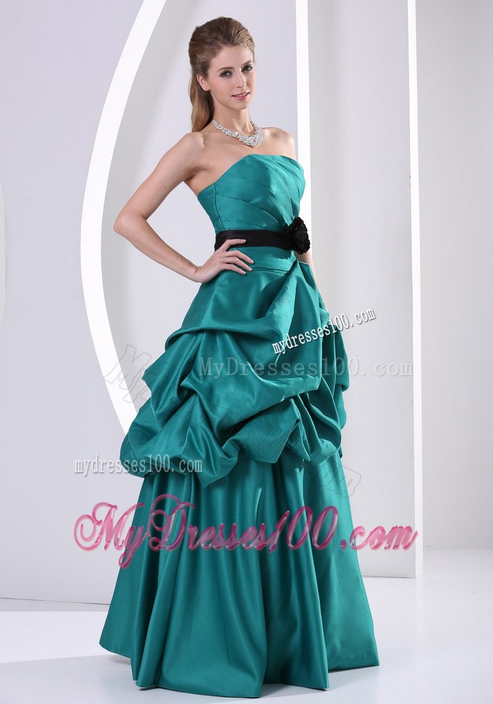 Turquoise Flowers Belt and Ruches Pageant Dresses With Pick-ups