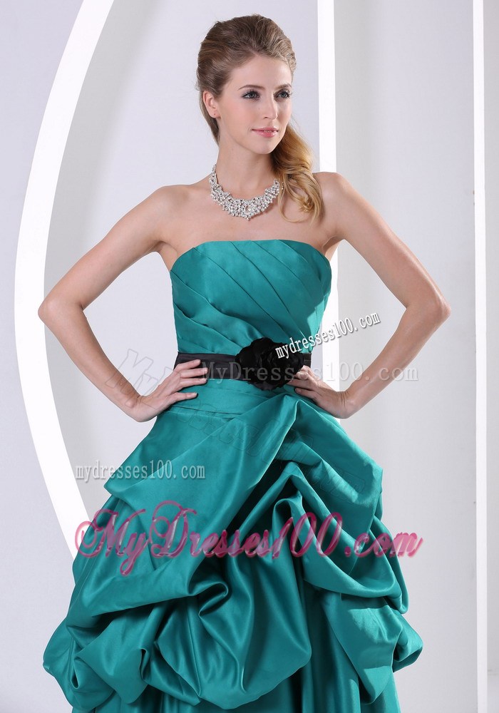 Turquoise Flowers Belt and Ruches Pageant Dresses With Pick-ups