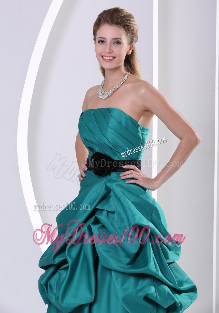 Turquoise Flowers Belt and Ruches Pageant Dresses With Pick-ups