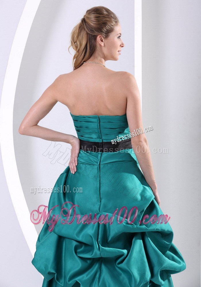 Turquoise Flowers Belt and Ruches Pageant Dresses With Pick-ups