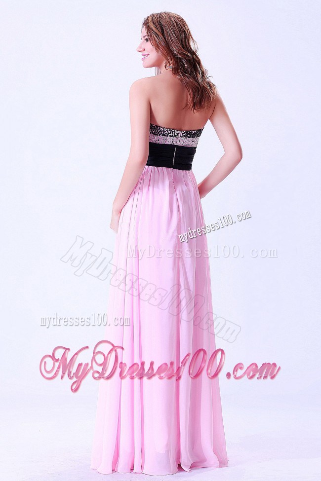 Pink and Black Sweetheart Beaded Prom / Evening Dress With Hand Made Flower
