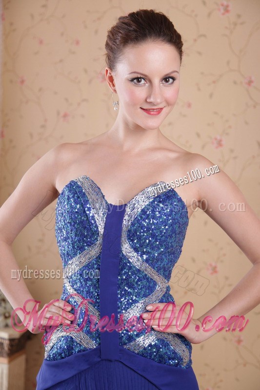 Royal Blue Empire Sweetheart Brush Train Beading Pleat Pageant Dresses