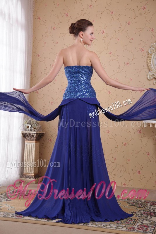 Royal Blue Empire Sweetheart Brush Train Beading Pleat Pageant Dresses