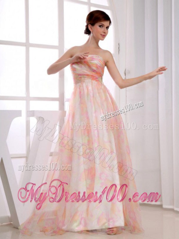 Printing Strapless Floor-length Multi-color Pageant Dresses
