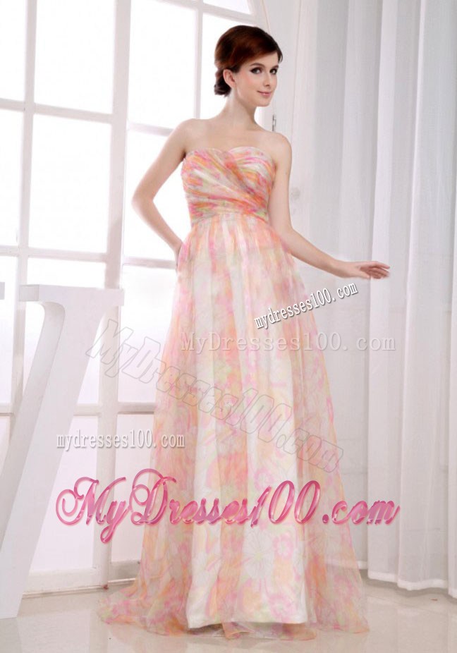 Printing Strapless Floor-length Multi-color Pageant Dresses