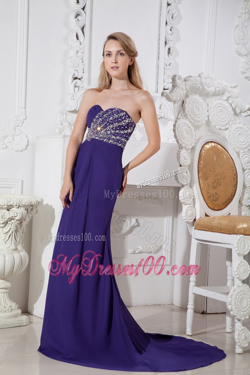 Purple Color Sweetheart Prom Dress with Elegant Beading