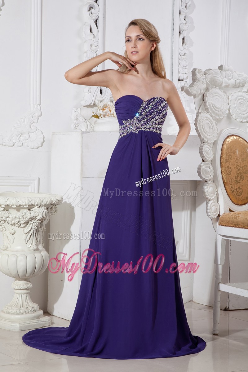 Purple Color Sweetheart Prom Dress with Elegant Beading