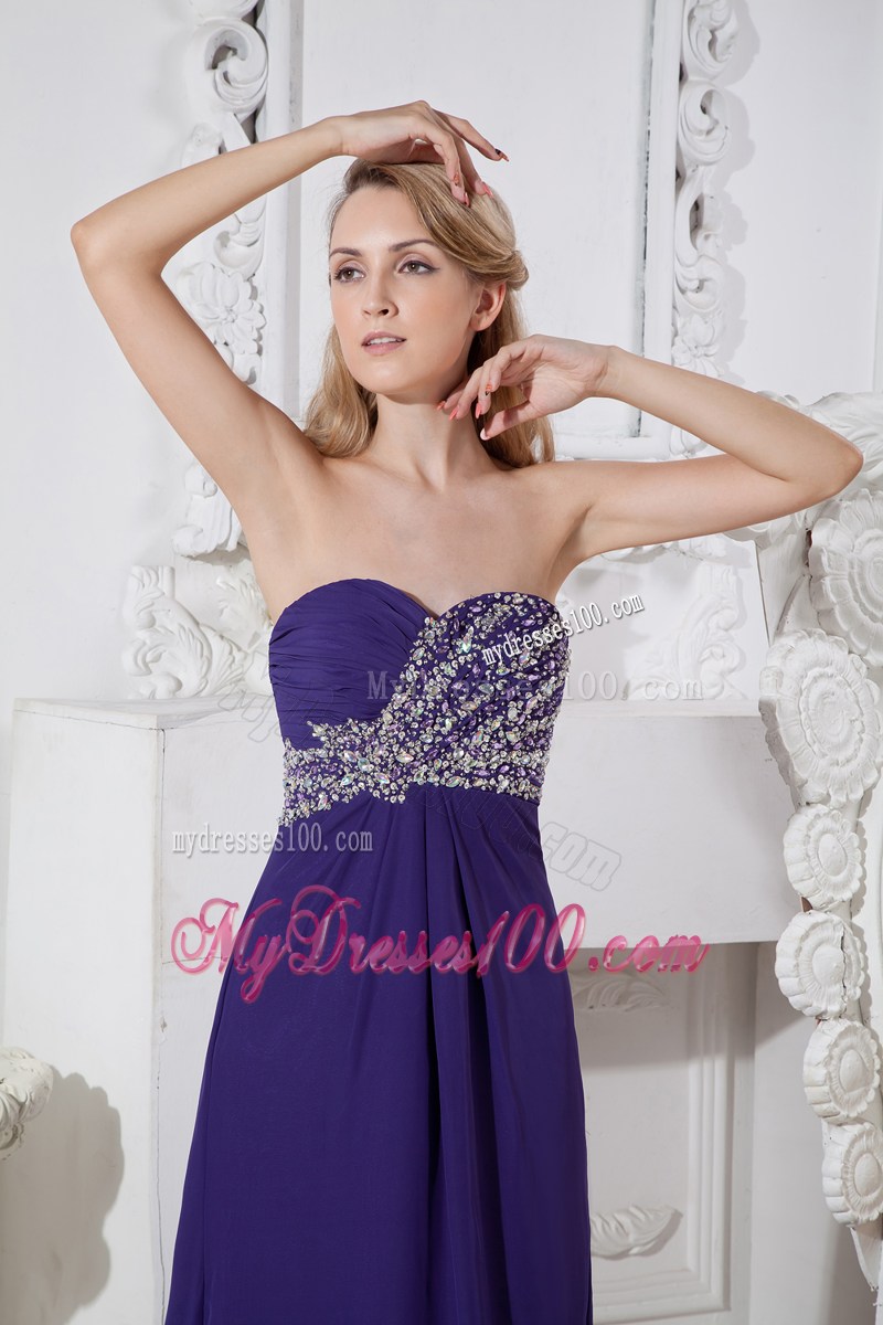 Purple Color Sweetheart Prom Dress with Elegant Beading