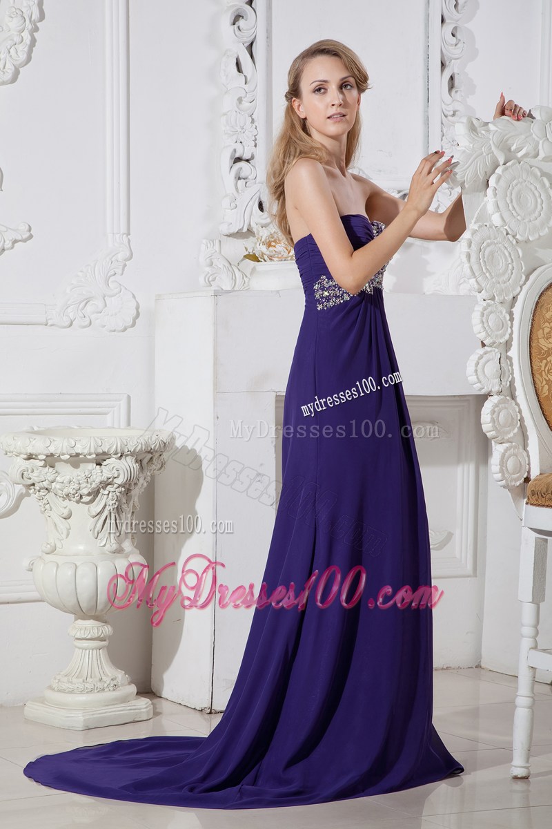 Purple Color Sweetheart Prom Dress with Elegant Beading