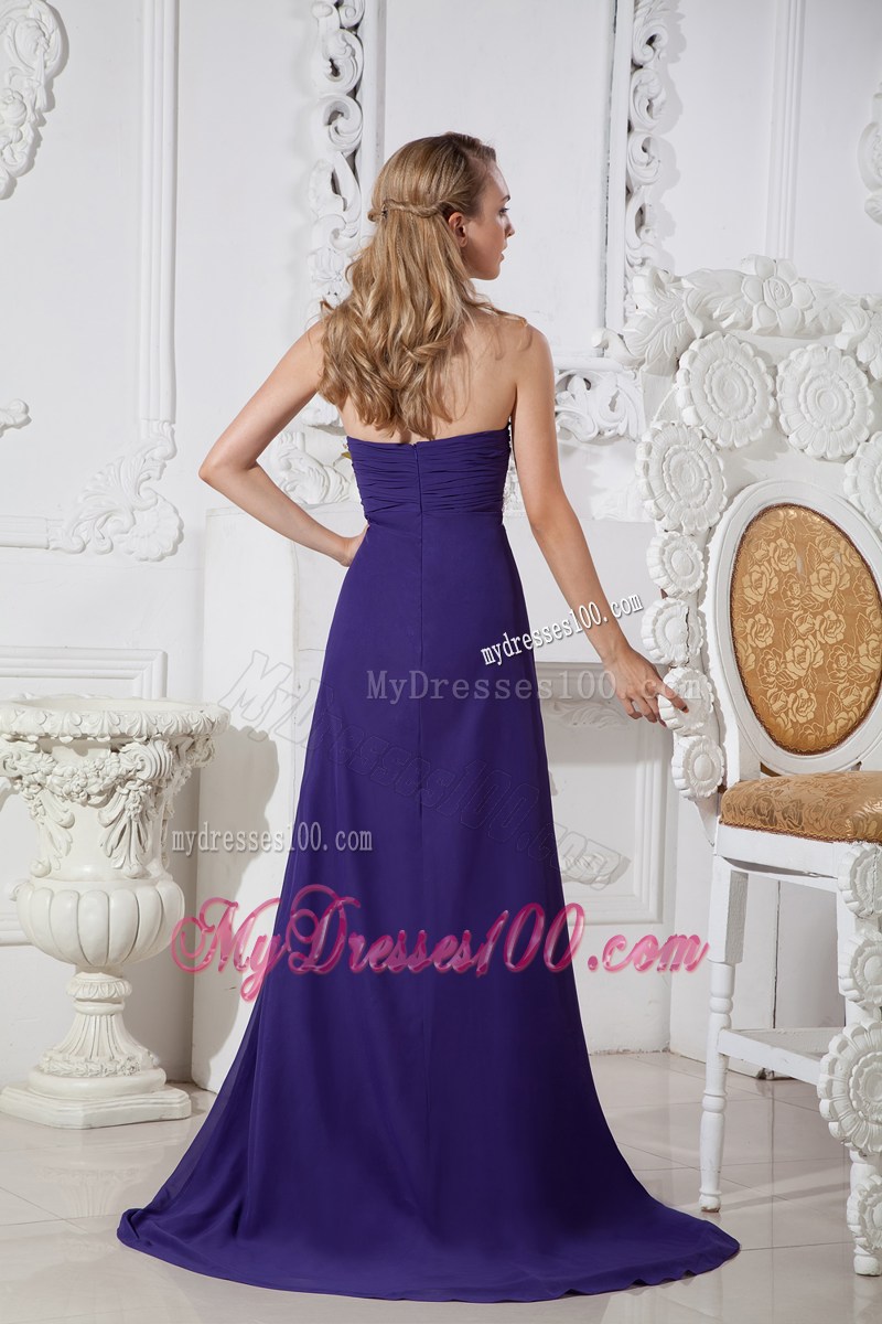 Purple Color Sweetheart Prom Dress with Elegant Beading