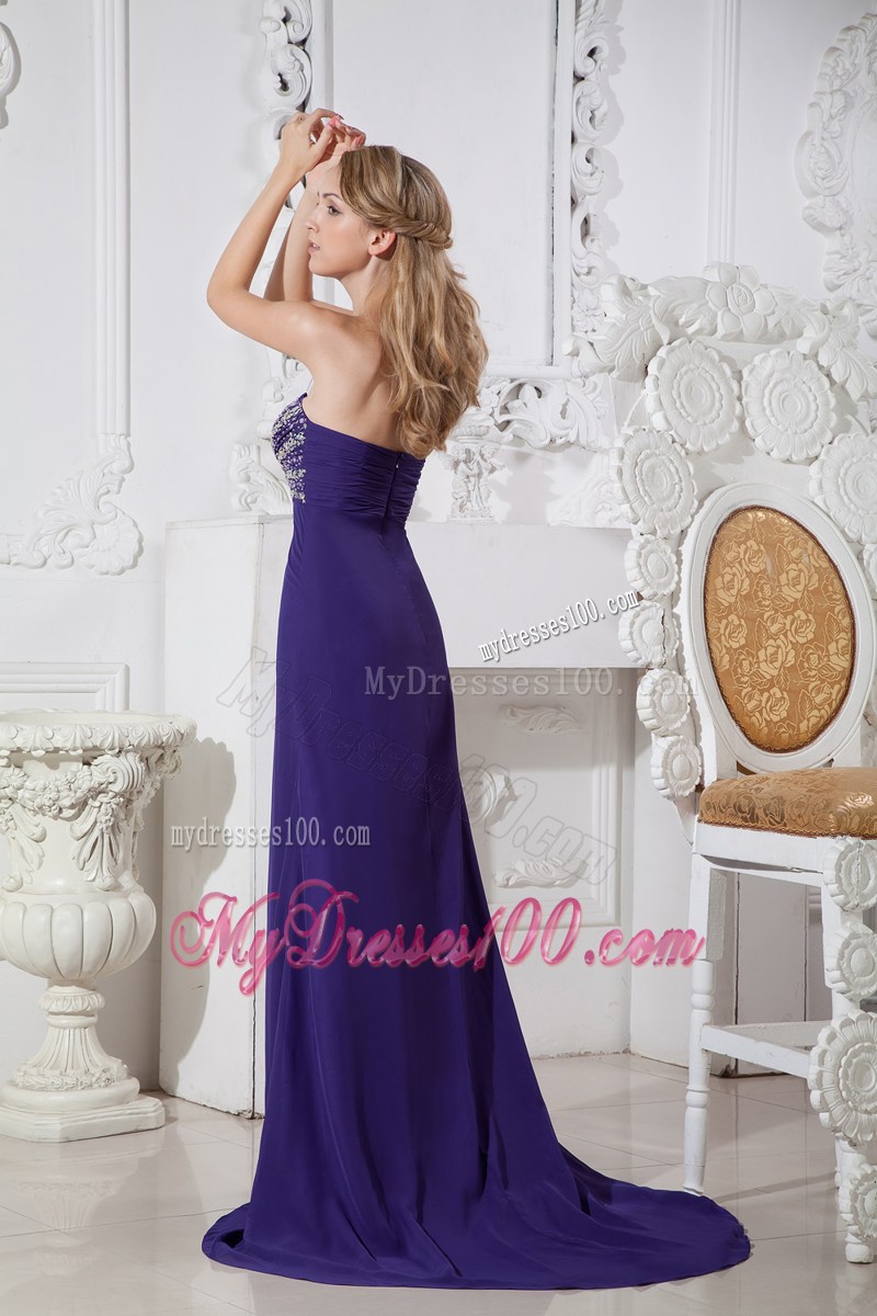 Purple Color Sweetheart Prom Dress with Elegant Beading