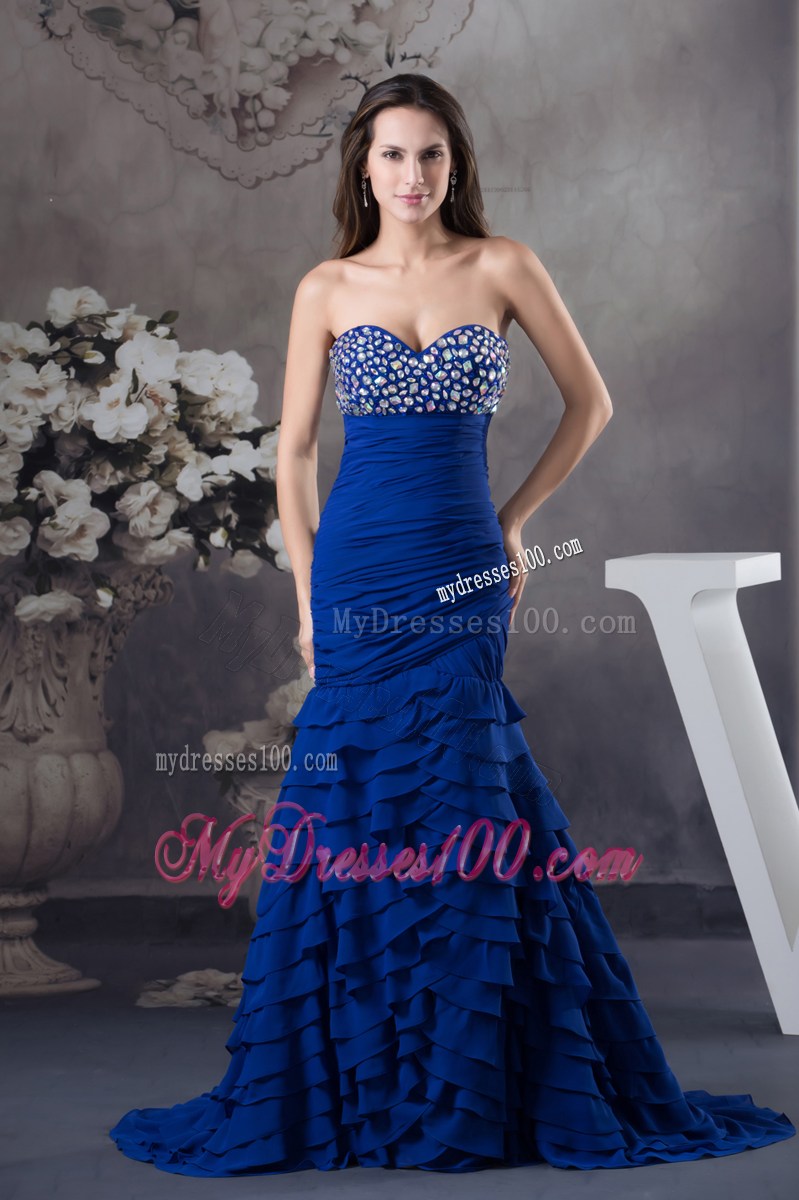 Rhinestones and Ruffled Layers Royal Blue Sweetheart 2013 Pageant Dresses