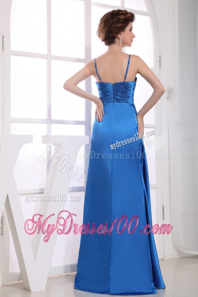Royal Blue Prom / Evening Dress With Spaghetti Straps Appliques and Beading High Slit