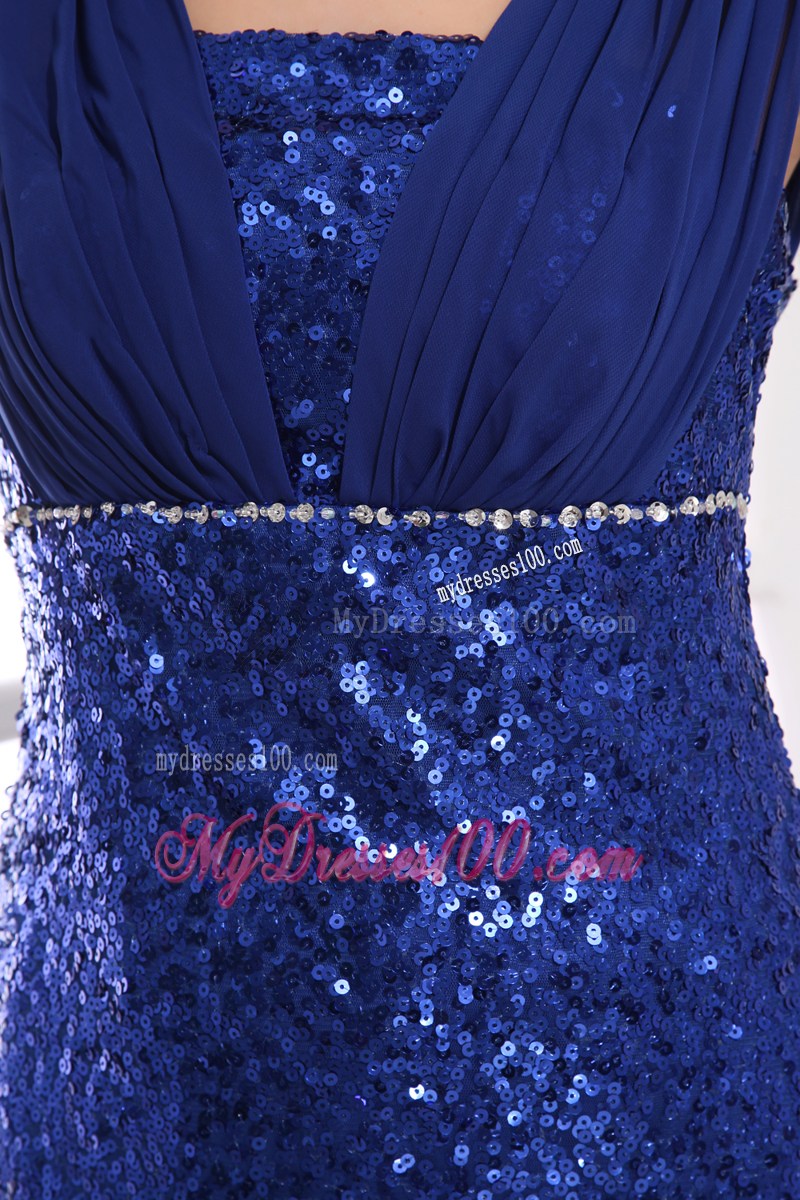 Royal Blue Sequin Square Ruching Prom Dress