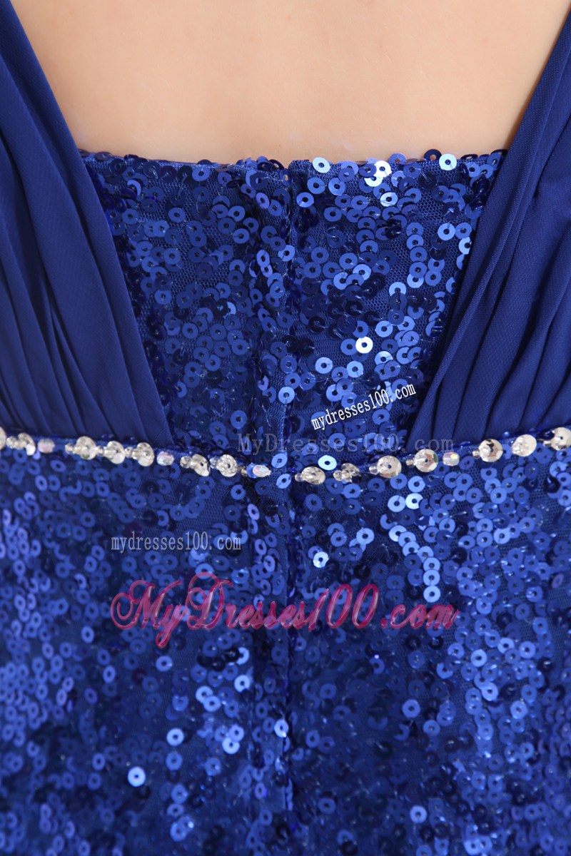 Royal Blue Sequin Square Ruching Prom Dress