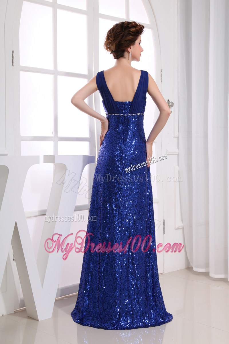 Royal Blue Sequin Square Ruching Prom Dress