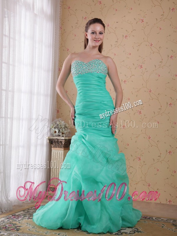 Turquoise Sweetheart Brush Train Pageant Dresses with Beading and Ruches
