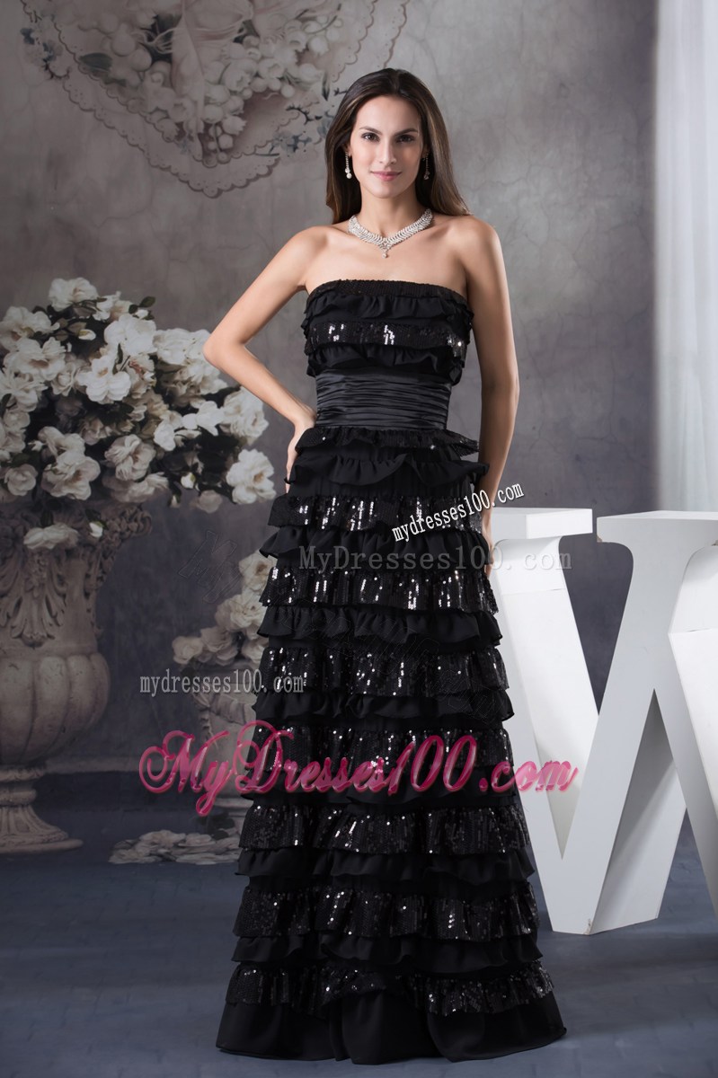 Ruffled Layers Strapless Long Column 2013 Pageant Dresses in Black