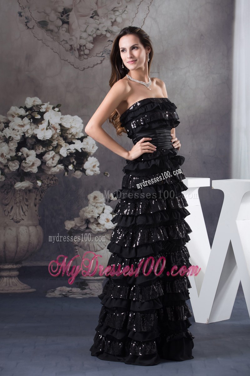 Ruffled Layers Strapless Long Column 2013 Pageant Dresses in Black