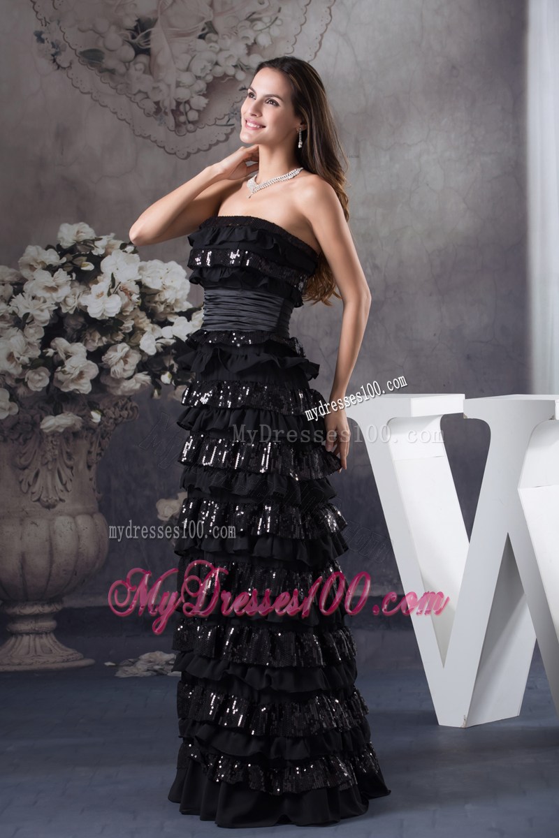 Ruffled Layers Strapless Long Column 2013 Pageant Dresses in Black