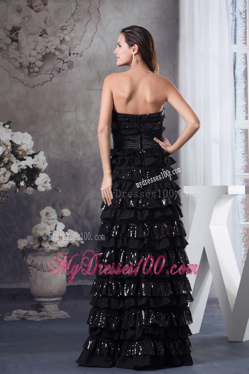 Ruffled Layers Strapless Long Column 2013 Pageant Dresses in Black