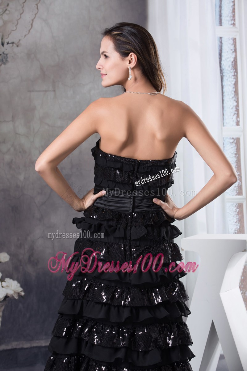 Ruffled Layers Strapless Long Column 2013 Pageant Dresses in Black