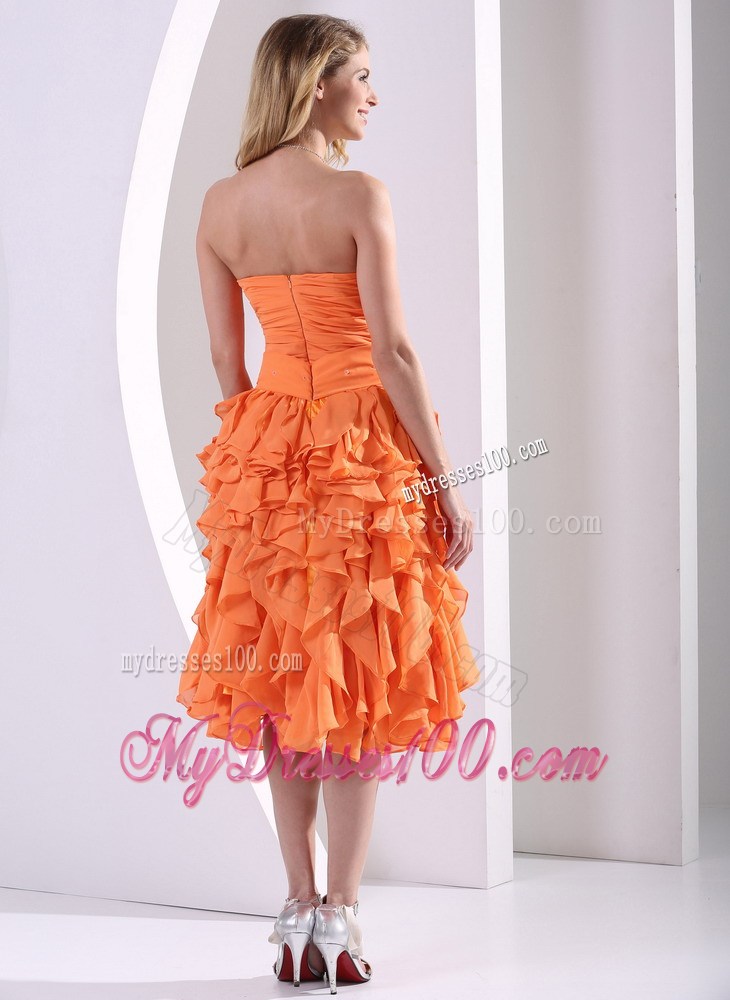Orange Beaded and Ruffled Layers Detachable High-low Pageant Dresses