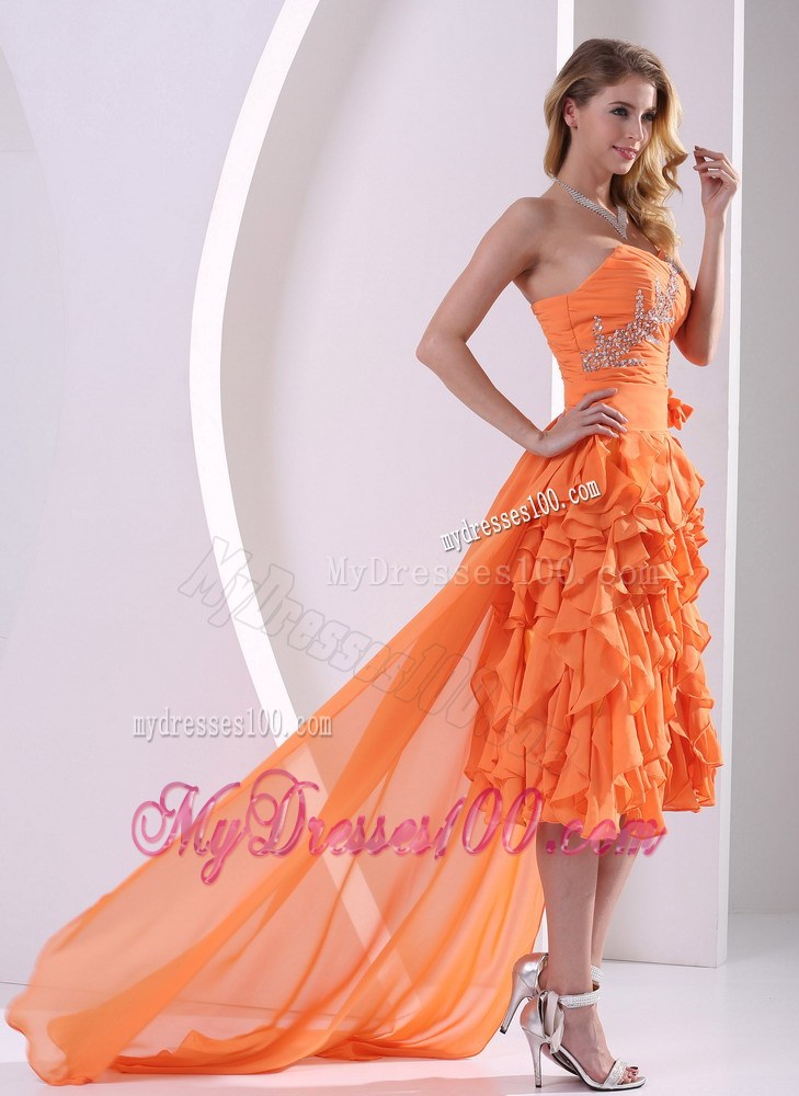 Orange Beaded and Ruffled Layers Detachable High-low Pageant Dresses