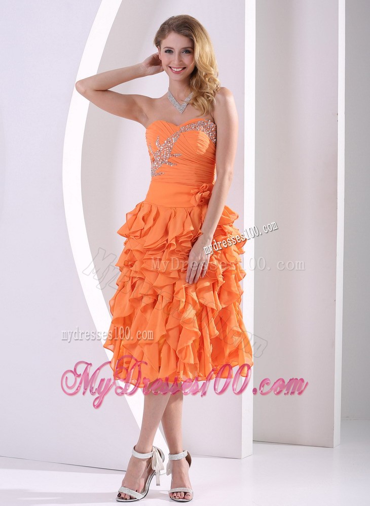 Orange Beaded and Ruffled Layers Detachable High-low Pageant Dresses