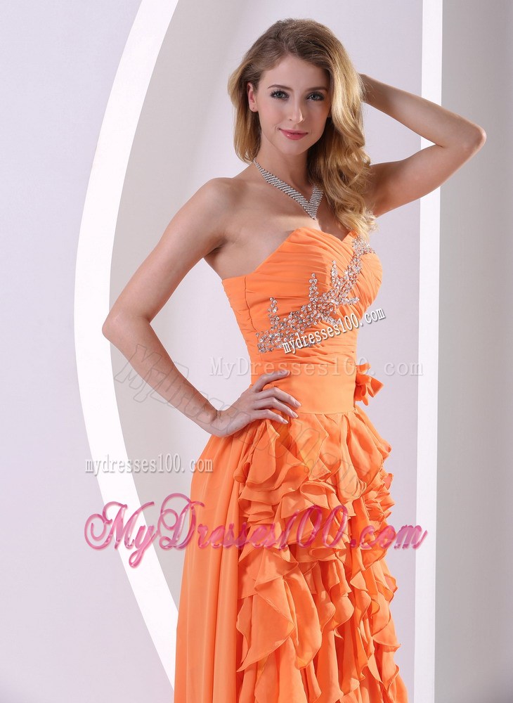 Orange Beaded and Ruffled Layers Detachable High-low Pageant Dresses